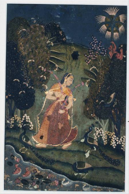 Girl with Lotuses, Strolling in a Grove