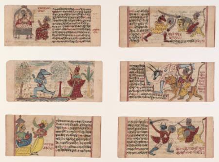Six pages illustrating stories of Devi, the Great Goddess
