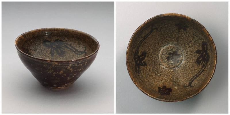 Tea bowl with design of phoenix and plum blossoms, Jizhou ware