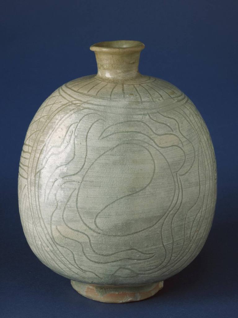Bottle with incised Taegeuk (Great Absolute) design, Buncheong ware