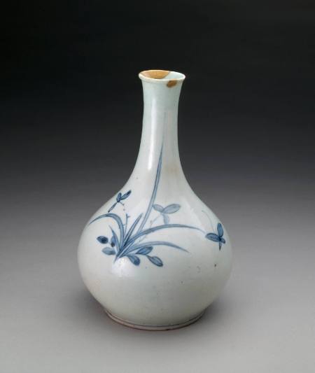 Bottle vase with design of orchids and butterflies