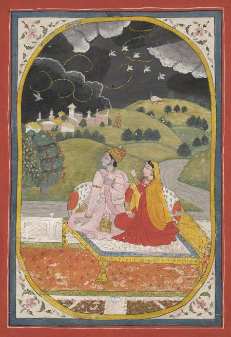 Illustration from the Barahmasa (The Twelve Months) SRAVANA: the month when the clouds gather before the rains.