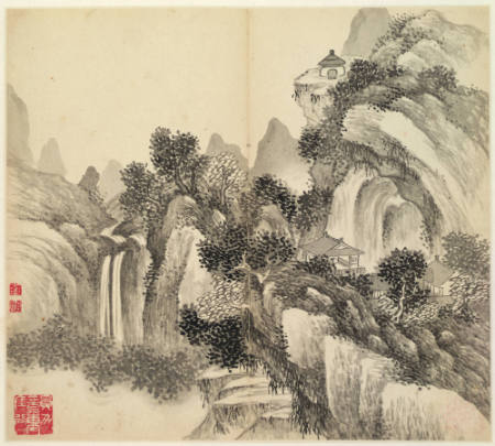 Mountain landscape with waterfall