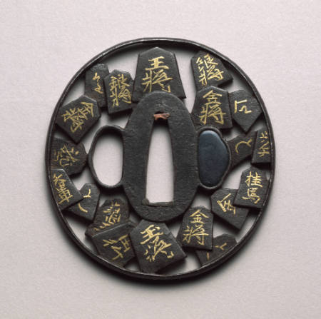 Tsuba with design of scattered SHOGI (chess) pieces