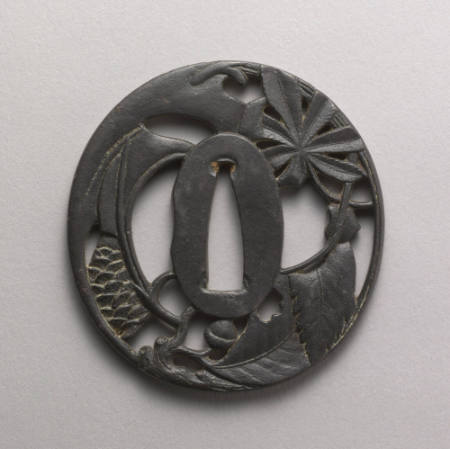 Openwork tsuba with design of oak, palm, and pine
