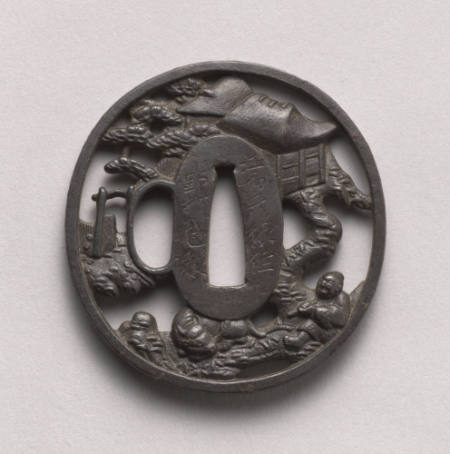 Openwork tsuba with scene of Roshi (Laozi) and reclining ox