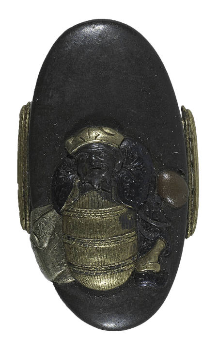 Fuchi-kashira with design of two household gods