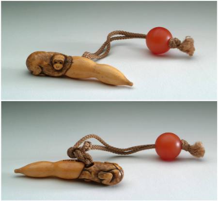 Netsuke depicting a monkey and gourd