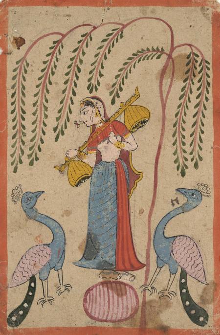 Kakubh Ragini (Lady with a Vina and Peacocks) Page from a Ragamala