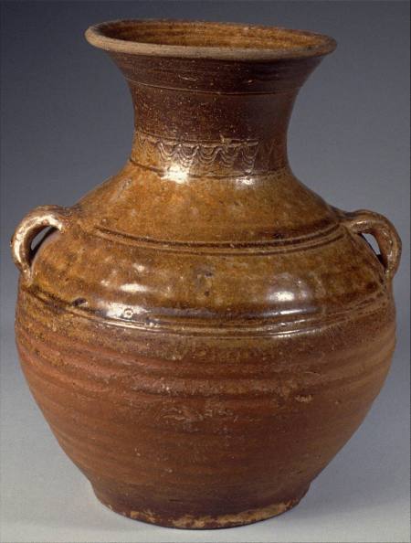 Globular jar with wide neck flaring mouth loop holes