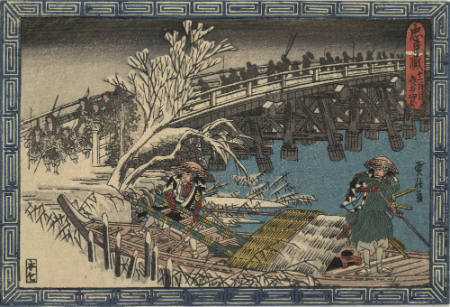 47 Ronin Crossing Ryogoku Bridge to Attack Moronao's Mansion  Illustration to Act XI of Chushingura