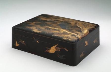 Covered box with design of eagle on a pine branch