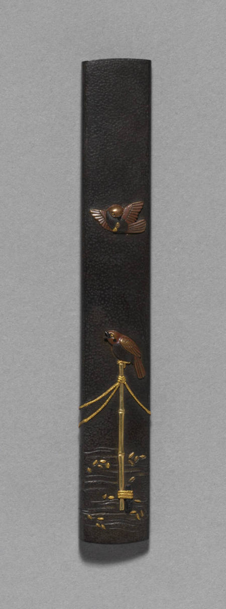 Kozuka with design of plovers, one on a bamboo shoot