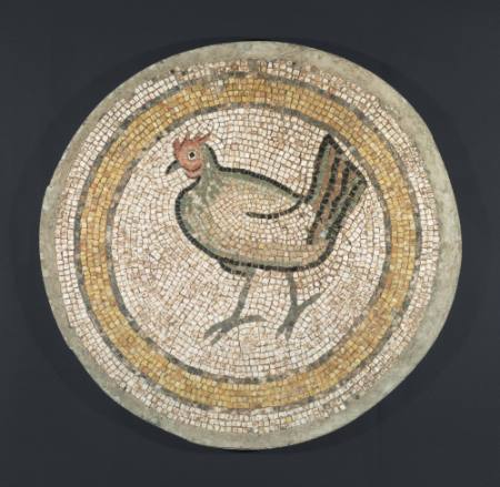Floor mosaic depicting a rooster
