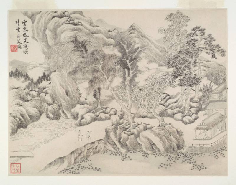 Scholar and Attendant Crossing a Bridge