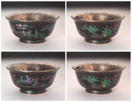 Pair of bowls showing scholars in gardens