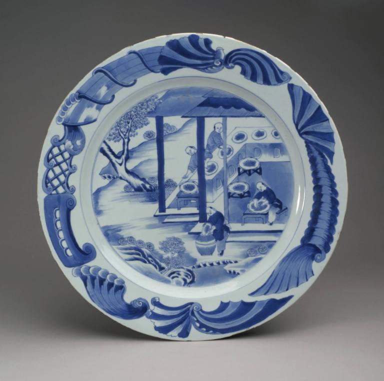Plate with scene of tea cultivation, made for the Dutch market