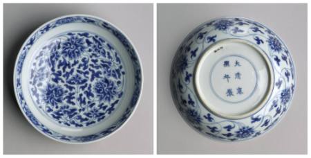 Saucer decorated with overall floral designs.  One of a set.