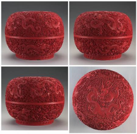 Covered circular box w/ design of five dragons