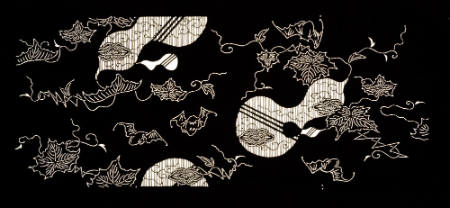 Katagami (textile stencil) with design of double gourd vines and bats