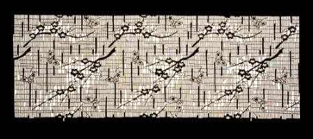 Katagami (textile stencil) with design of butterflies and plum branches in blossom