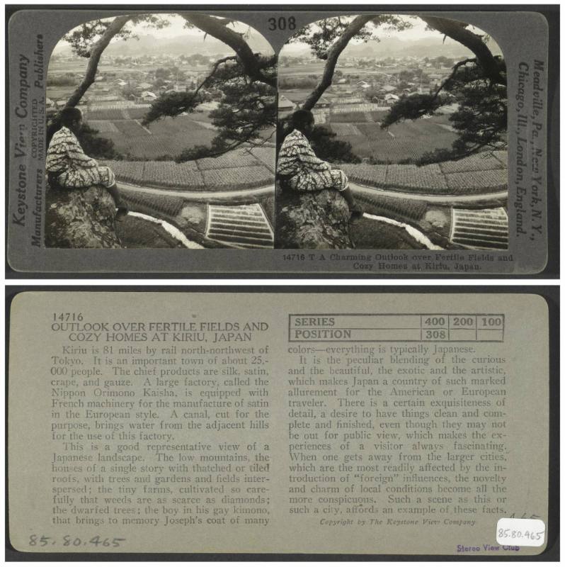 A charming outlook over fertile fields and cozy homes at Kiriu, Japan