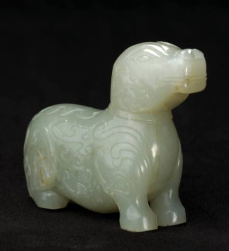 Jade quadruped (tapir) with cloud-scrolls carved on body