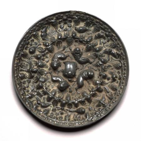 Mirror with lion and grape design