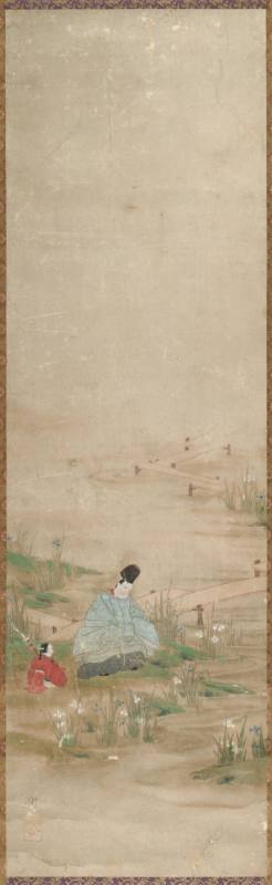 Nobleman and Attendant by a Plank Bridge