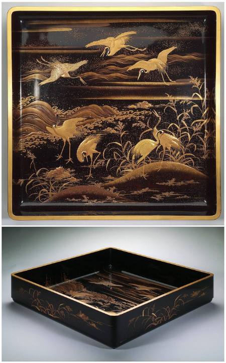 Large tray with design of seven Manchurian cranes