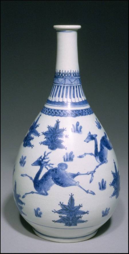 Bottle with design of running deer and pine, Arita ware