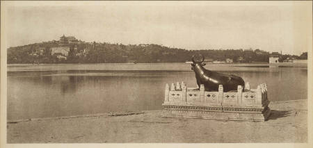 [Bull statue on beach]