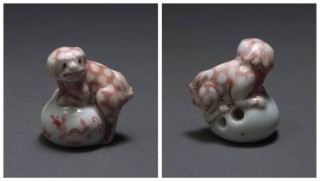 Chinese lion dog with ball, Kutani ware