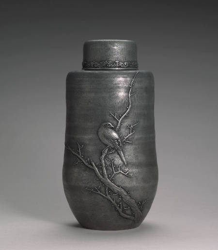 Sake bottle with bird and branch