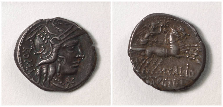 Roman Republic, moneyer M CALID (ius), Q MET (tius) and CnFOUL (vius)