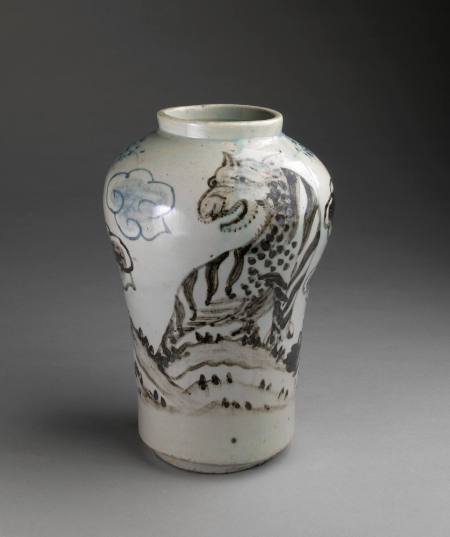 Jar with design of tiger and pine