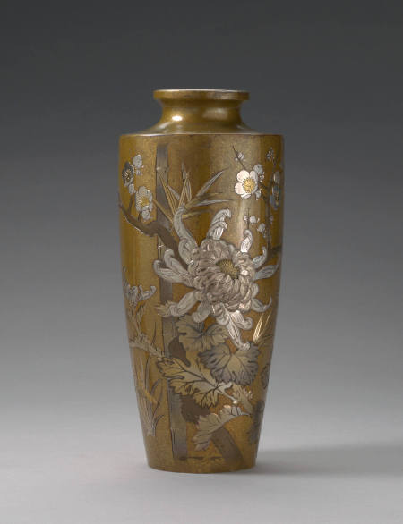 Vase with a design of chrysanthemum, plum, and bamboo
