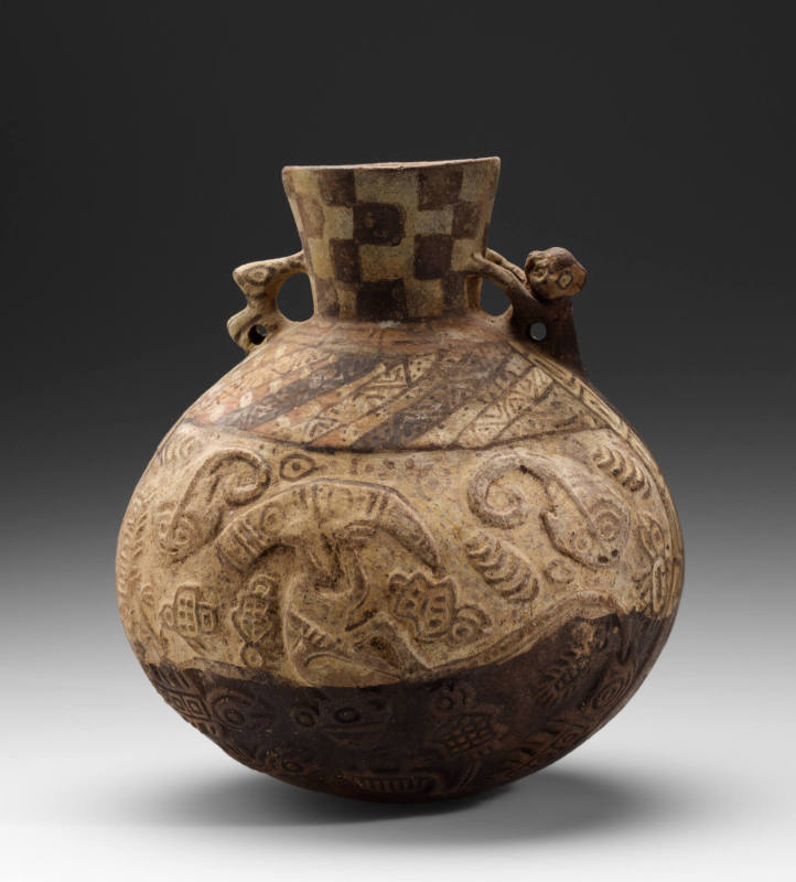 Globular jar with fishing scene