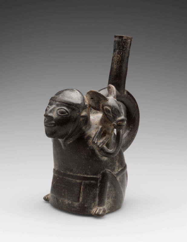 Stirrup spout deer hunter efffigy vessel