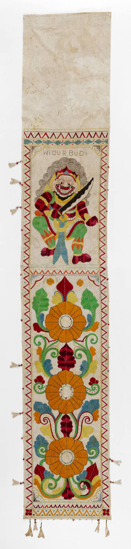 Offering cloth (lamak) depicting a demon warrior (Widur Budi)