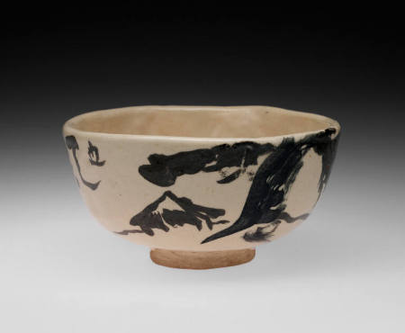 Tea bowl with design of pine tree and Mt. Fuji