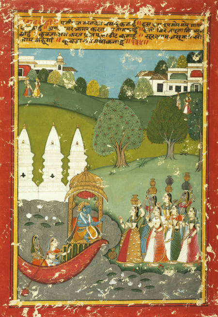 Krishna and Radha in a boat
