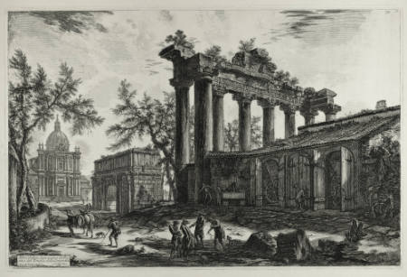 The Temple of Saturn, with the Arch of Septimius Severus in the Background.