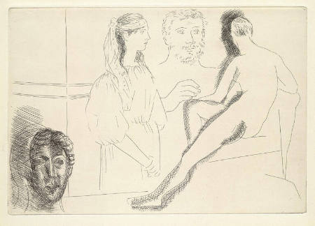 Plate I, Le Chef d'Oeuvre Inconnu; Sculpteur Devant sa Sculpture [The Painter, Model, Female Figure and Sculptured Head]