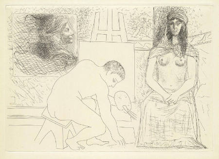 Plate VII, Le Chef d'Oeuvre Inconnu; Le Peintre Ramassant son Pinceau [The painter picking up his paint brush]