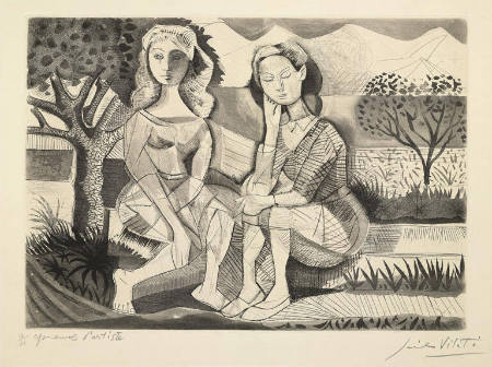 (two young women in a landscape)