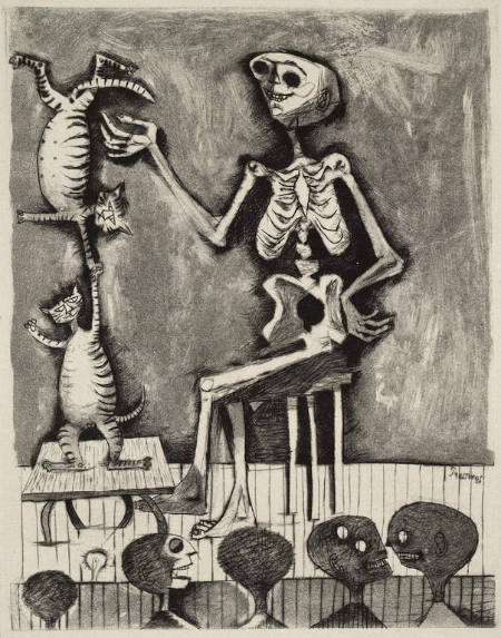 Skeleton with Cats