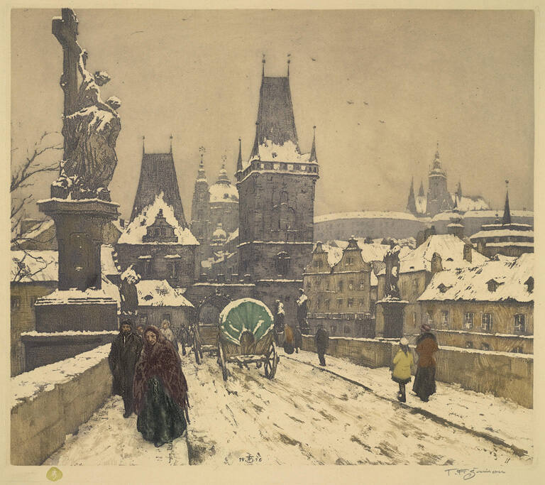 Le Pont Charles IV sous la neige [Charles Bridge under the snow]