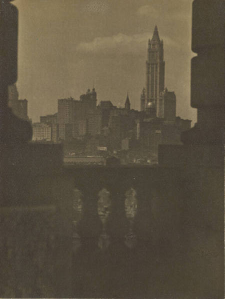 [View of New York skyline from balcony]