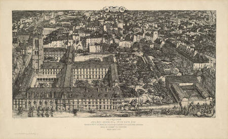 Vue à vol d'oiseau Collège Henri IV ou Lycée Napoléon ... prise du sommet du Panthéon. Paris 1864 [Bird's Eye View of the Collège Henri IV or Lycée Napoleon...Taken from the Top of the Pantheon, Paris, 1864]